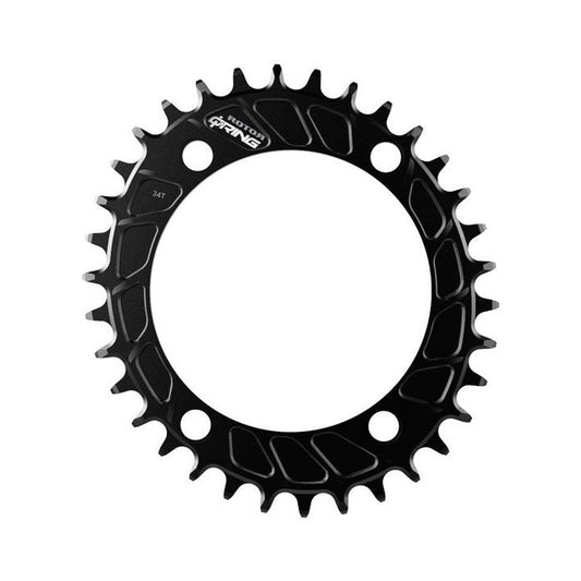 Plato ovalado monoplato 11/12V ROTOR Q-RING MTB de 4 orificios y 110 mm — vista del plato sobre fondo blanco