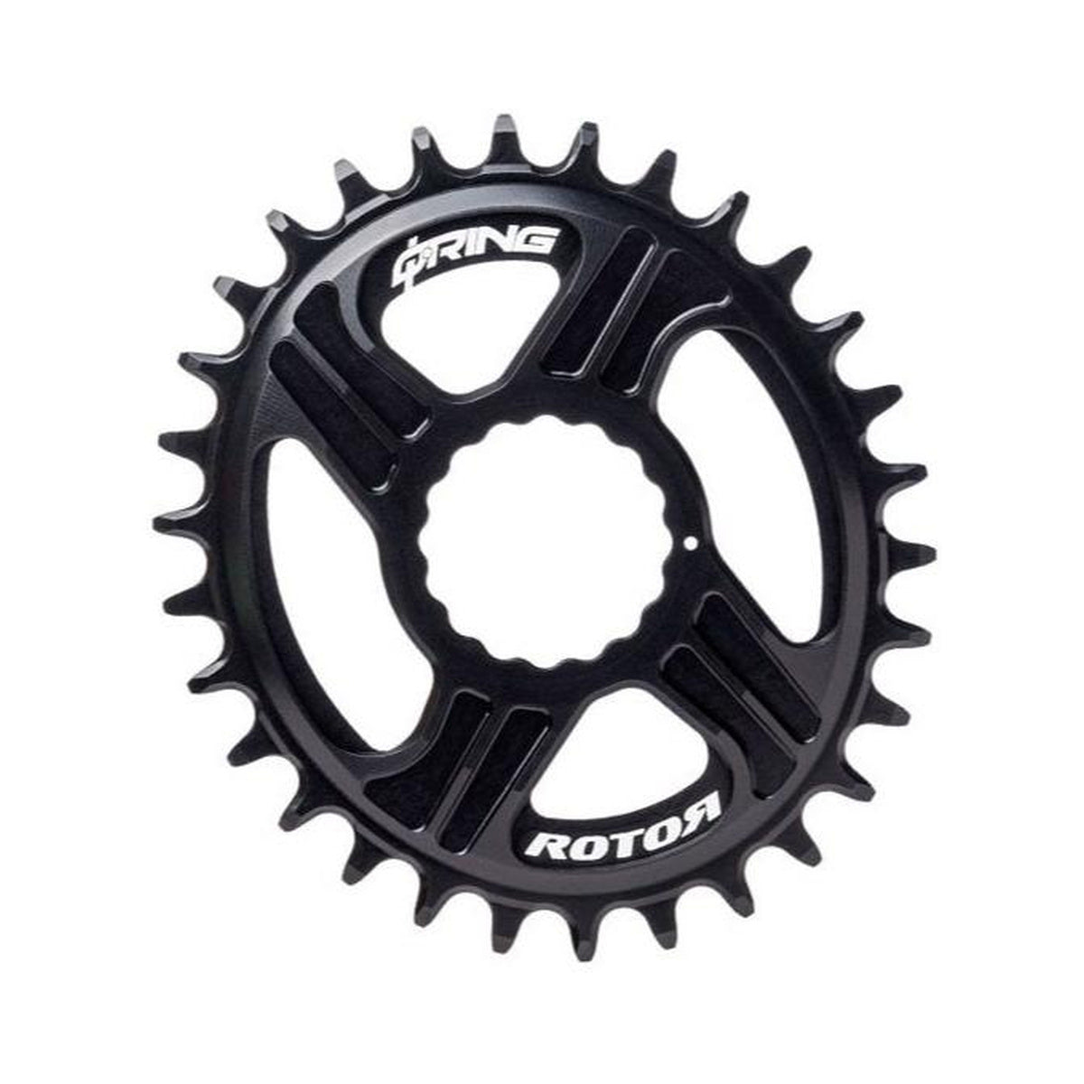 Plato monoplato ovalado ROTOR Q-RING 10/11/12 velocidades de montaje directo RaceFace Cinch — vista del plato sobre fondo blanco
