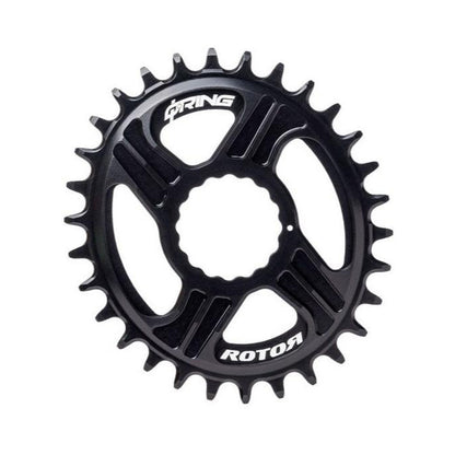 Plato monoplato ovalado ROTOR Q-RING 10/11/12 velocidades de montaje directo RaceFace Cinch — vista del plato sobre fondo blanco