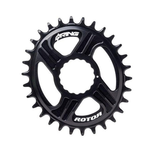 Plato monoplato ovalado ROTOR Q-RING 10/11/12 velocidades de montaje directo RaceFace Cinch — vista del plato sobre fondo blanco