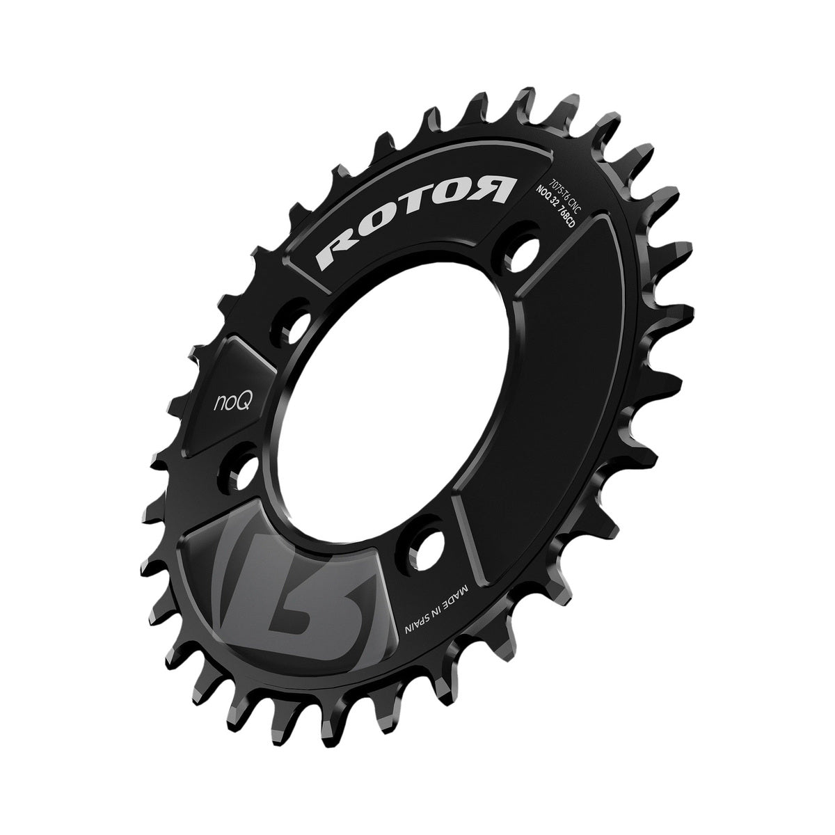 Plato monoplato ROTOR noQ-RING X1 9/10/11/12 velocidades, 4 orificios, 76 mm — vista del plato sobre fondo blanco