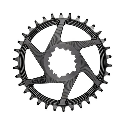 Plato monoplato E-THIRTEEN HELIX RACE 11/12 velocidades de montaje directo SRAM Boost, desplazamiento de 3 mm, negro — vista del plato sobre fondo blanco