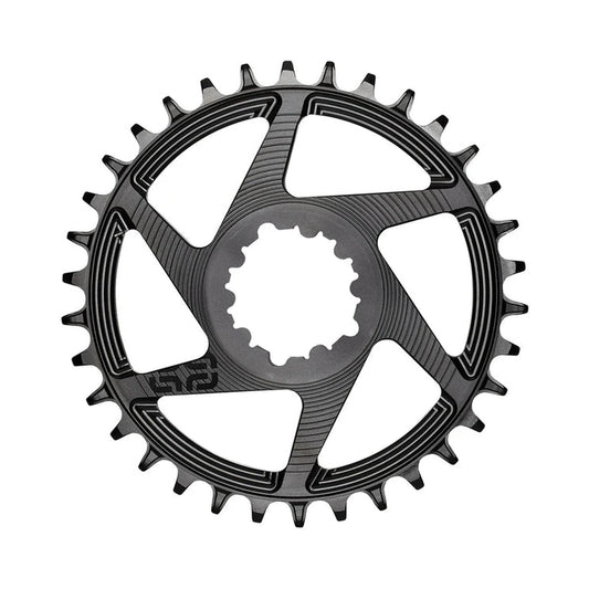 Plato monoplato E-THIRTEEN HELIX RACE 11/12 velocidades de montaje directo SRAM Boost, desplazamiento de 3 mm, negro — vista del plato sobre fondo blanco