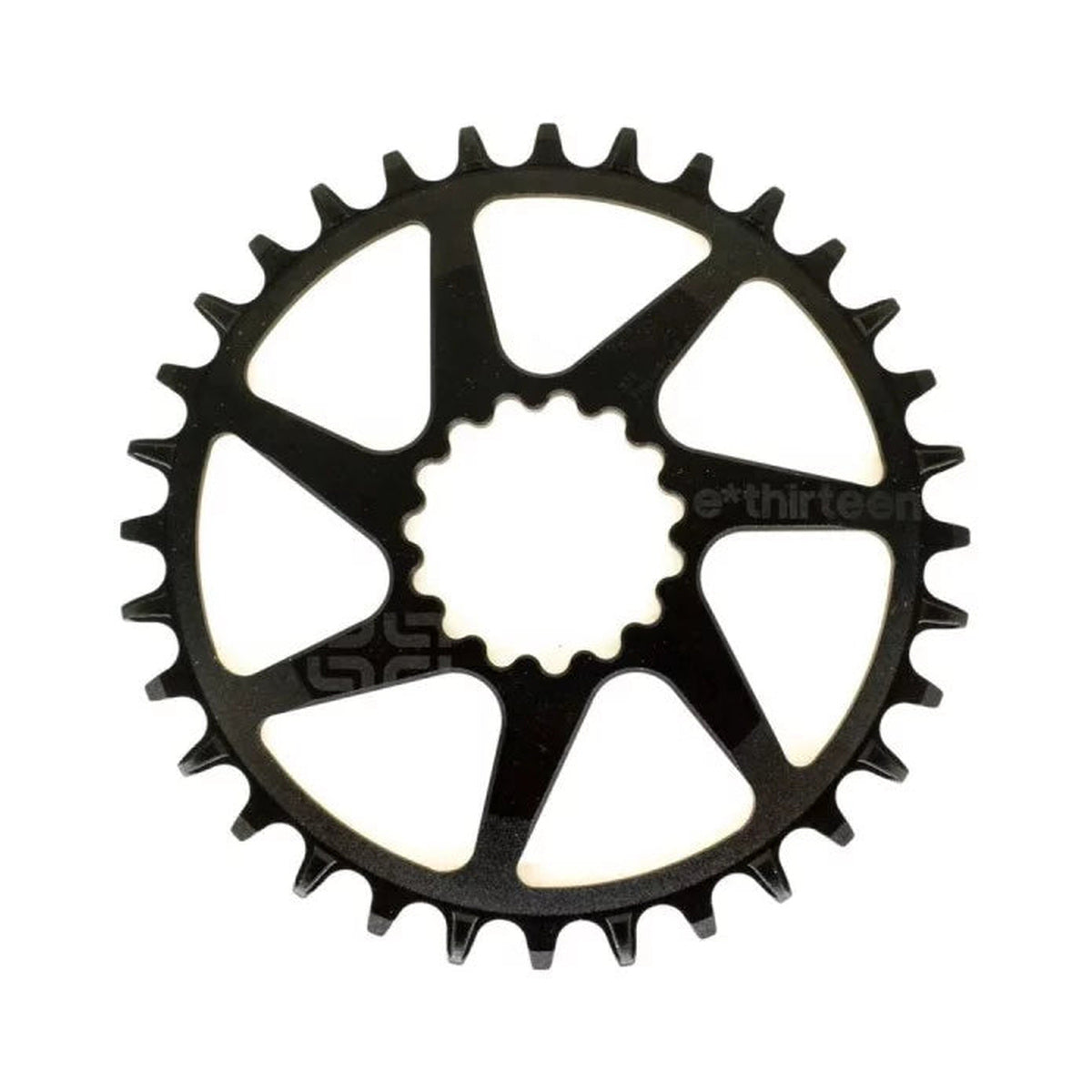 Plato monoplato E-THIRTEEN HELIX PLUS 11/12 velocidades de montaje directo Boost/SuperBoost 52/55 mm — vista del plato sobre fondo blanco