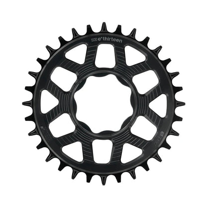Plato monoplato E-THIRTEEN HELIX RACE E-SPEC 11/12 velocidades de montaje directo TQ HPR50, negro — vista del plato sobre fondo blanco