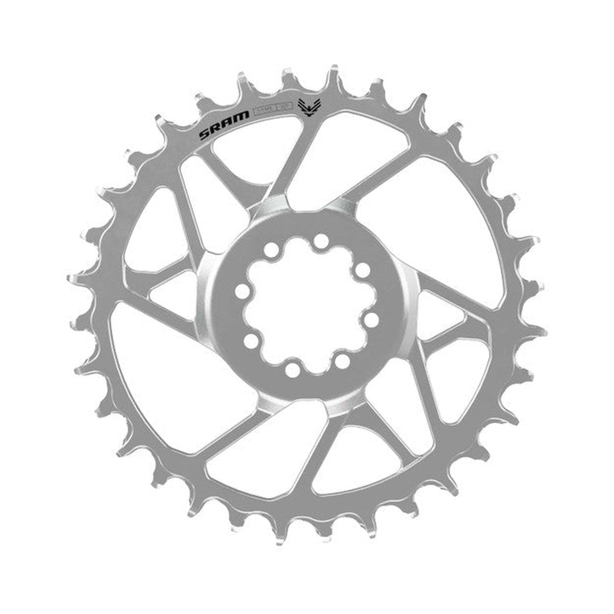 Plato monoplato SRAM EAGLE 90 T-TYPE BOOST 12 velocidades de montaje directo, desplazamiento de 3 mm, plateado — vista del plato sobre fondo blanco