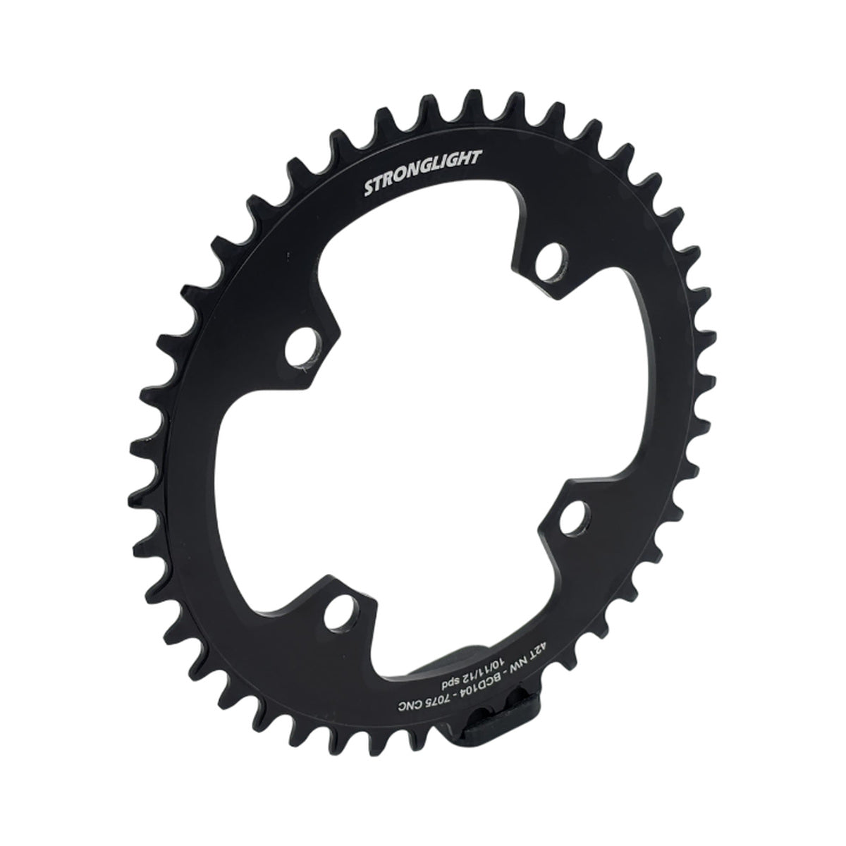 Plato monoplato STRONGLIGHT 11/12 velocidades, 4 orificios, 104 mm, aluminio 7075 — vista del plato sobre fondo blanco