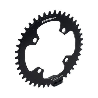 Plato monoplato STRONGLIGHT 11/12 velocidades, 4 orificios, 104 mm, acero — vista del plato sobre fondo blanco
