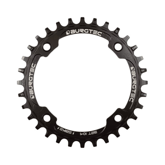 Plato monoplato BURGTEC E-BIKE THICK THIN interior de 104 mm — vista del plato sobre fondo blanco