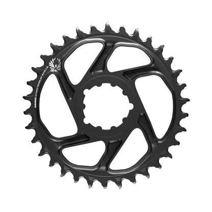 Plato monoplato SRAM EAGLE X-SYNC 2 SL 12 velocidades de montaje directo, desplazamiento de 6 mm, negro — vista del plato sobre fondo blanco