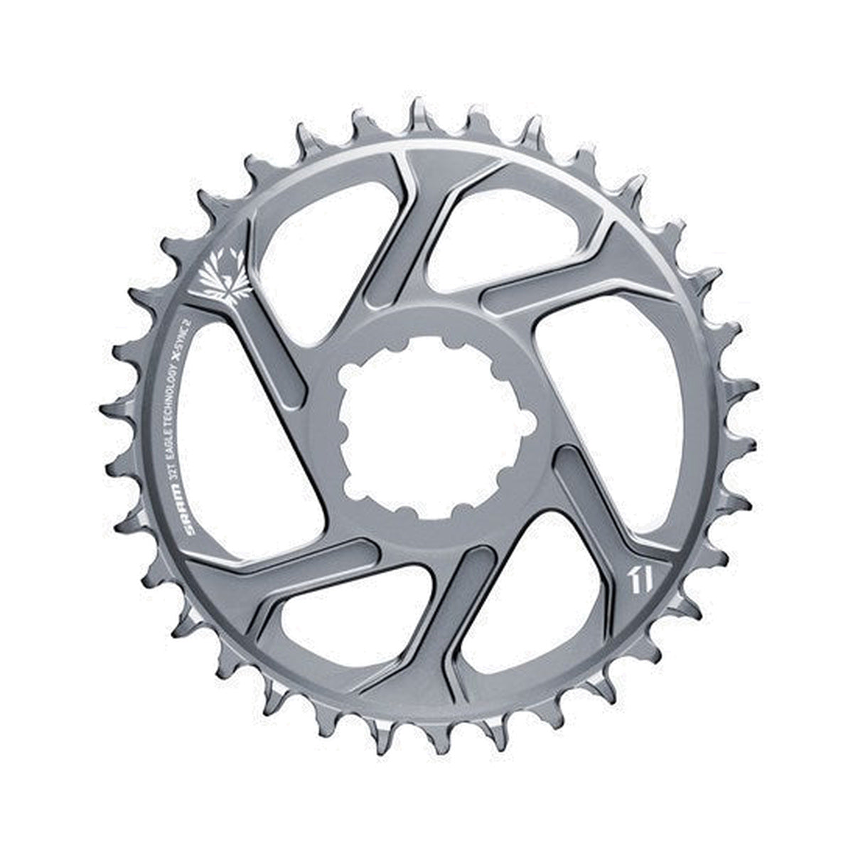 Plato monoplato SRAM X-SYNC 2 EAGLE 12 velocidades de montaje directo, desplazamiento de 6 mm, gris — vista del plato sobre fondo blanco