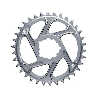 Plato monoplato SRAM X-SYNC 2 EAGLE 12 velocidades de montaje directo, desplazamiento de 6 mm, gris — vista del plato sobre fondo blanco