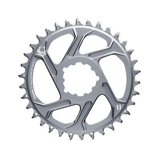 Plato monoplato SRAM X-SYNC 2 EAGLE 12 velocidades de montaje directo, desplazamiento de 6 mm, gris — vista del plato sobre fondo blanco