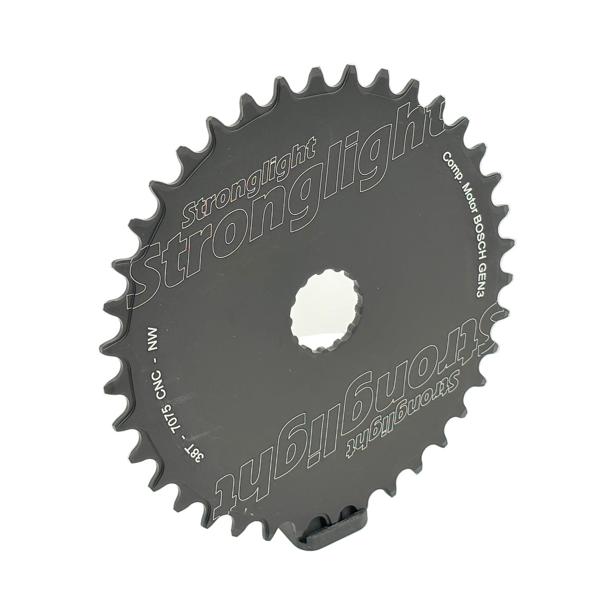 Plato monoplato STRONGLIGHT BOSCH GEN3 12 velocidades de montaje directo, dientes anchos y estrechos, aluminio macizo — vista del plato sobre fondo blanco