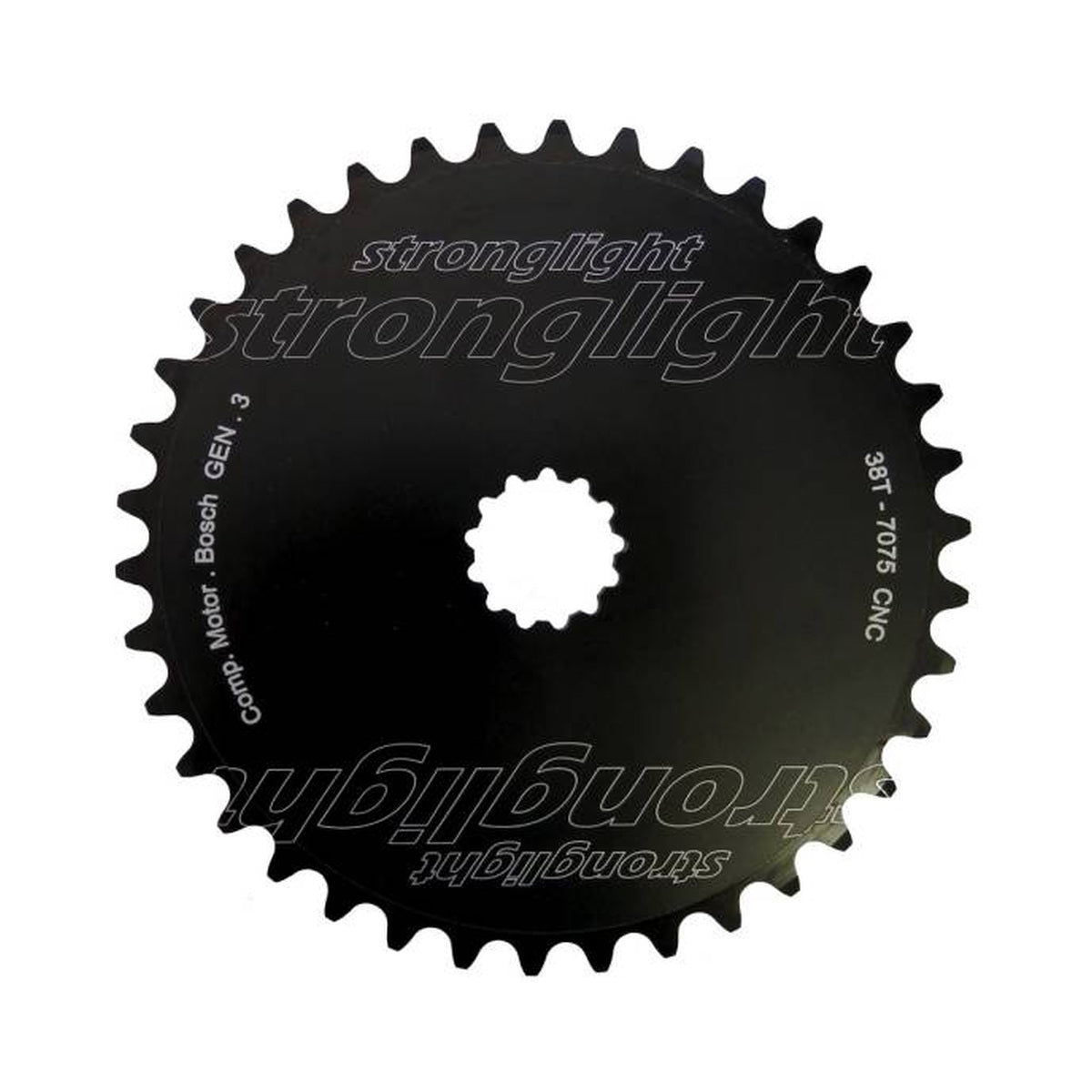 Plato monoplato STRONGLIGHT BOSCH GEN3 12 velocidades de montaje directo, macizo — vista del plato sobre fondo blanco