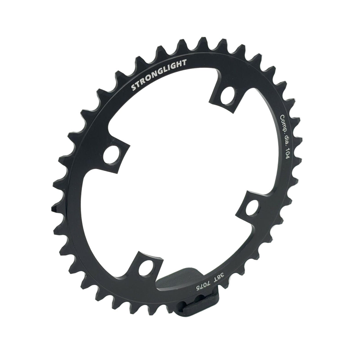 Plato monoplato STRONGLIGHT BOSCH GEN1/GEN3 1/8/9/10 velocidades, BCD de 104 mm (Bosch, Shimano, Yamaha, Bafang, Brose…), aluminio — vista del plato sobre fondo blanco