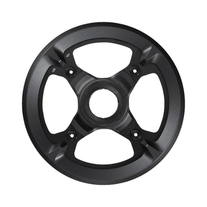 Plato monoplato para bicicleta eléctrica SHIMANO SM-CRE70-12 12 velocidades, doble guía de cadena — vista del plato sobre fondo blanco