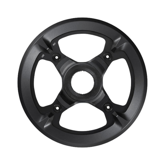 Plato monoplato para bicicleta eléctrica SHIMANO SM-CRE70-12 12 velocidades, doble guía de cadena — vista del plato sobre fondo blanco