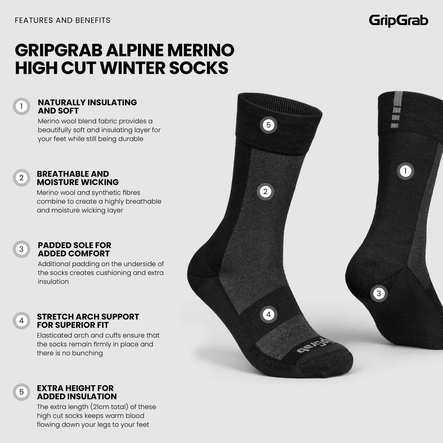 GRIPGRAB ALPINE MERINO ALTO Calcetines Negro