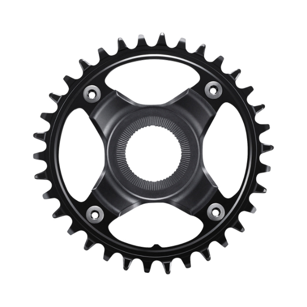 Plato monoplato para bicicleta eléctrica SHIMANO SM-CRE80-12-B 12 velocidades, línea de cadena de 55 mm — vista del plato sobre fondo blanco