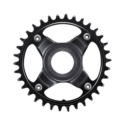 Plato monoplato para bicicleta eléctrica SHIMANO SM-CRE80-12-B 12 velocidades, línea de cadena de 55 mm — vista del plato sobre fondo blanco