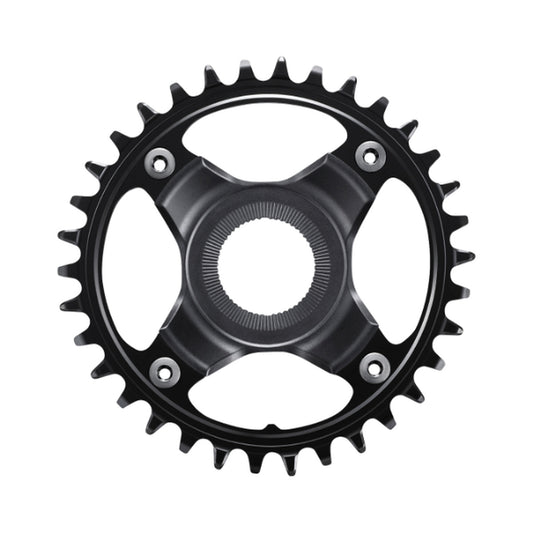 Plato monoplato para bicicleta eléctrica SHIMANO SM-CRE80-12-B 12 velocidades, línea de cadena de 55 mm — vista del plato sobre fondo blanco