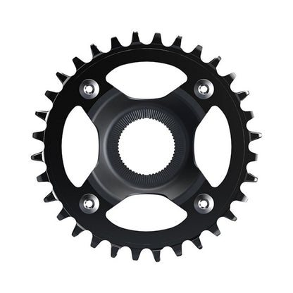 Plato monoplato para bicicleta eléctrica SHIMANO CR-EM800 12 velocidades — vista del plato sobre fondo blanco