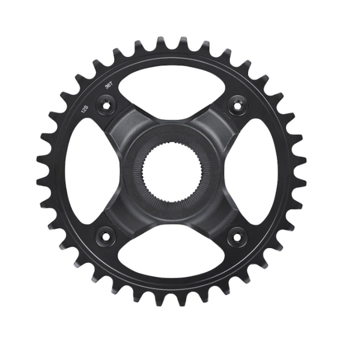 Plato monoplato para bicicleta eléctrica SHIMANO SM-CRE70-12-B 12 velocidades, línea de cadena de 53 mm — vista del plato sobre fondo blanco