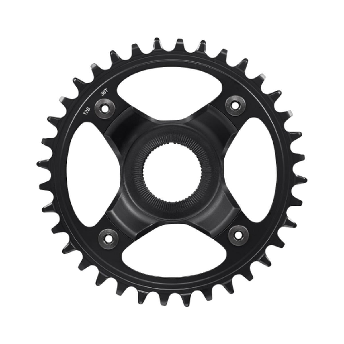 Plato monoplato para bicicleta eléctrica SHIMANO SM-CRE80-12-B 12 velocidades, línea de cadena de 53 mm — vista del plato sobre fondo blanco