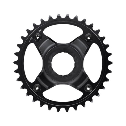 Plato monoplato para bicicleta eléctrica SHIMANO SM-CRE70-B 9/10/11 velocidades, línea de cadena de 53 mm — vista del plato sobre fondo blanco