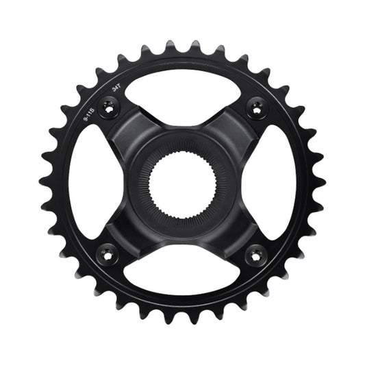 Plato monoplato para bicicleta eléctrica SHIMANO SM-CRE70-B 9/10/11 velocidades, línea de cadena de 53 mm — vista del plato sobre fondo blanco