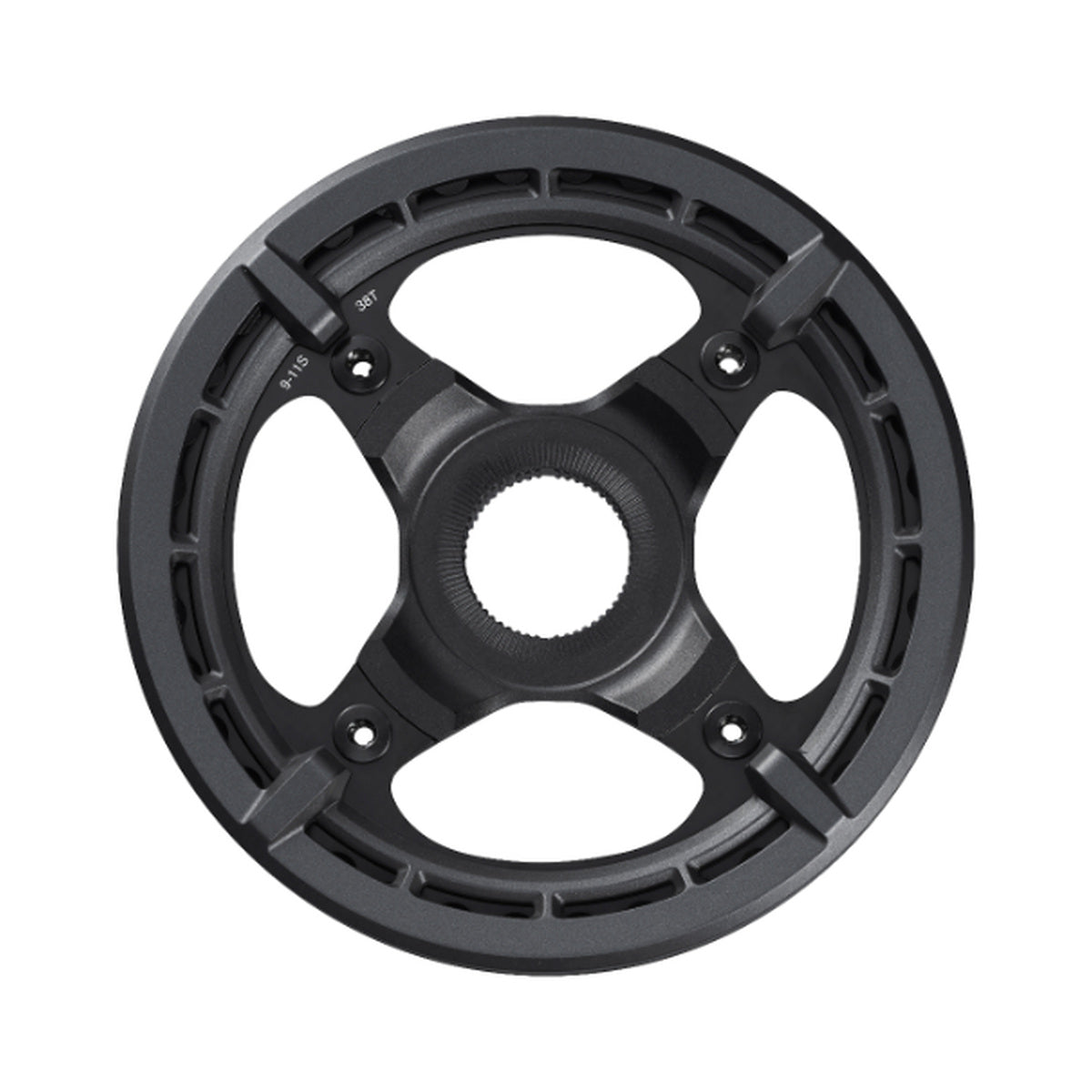 Plato monoplato para bicicleta eléctrica SHIMANO SM-CRE70 9/10/11 velocidades, doble guía de cadena — vista del plato sobre fondo blanco