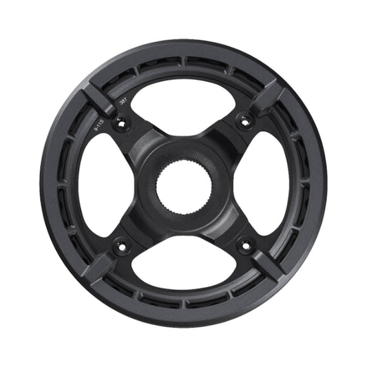 Plato monoplato para bicicleta eléctrica SHIMANO SM-CRE70 9/10/11 velocidades, doble guía de cadena — vista del plato sobre fondo blanco
