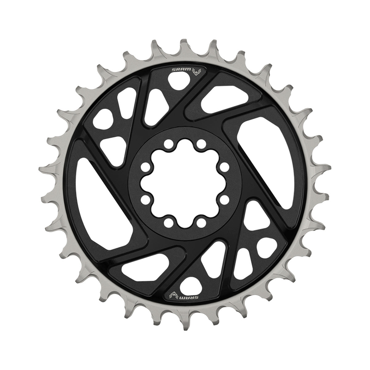 Plato único SRAM XX DH T-TYPE EAGLE 7V de montaje directo con desplazamiento de 6 mm, negro — vista del plato sobre fondo blanco