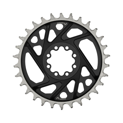 Plato único SRAM XX DH T-TYPE EAGLE 7V de montaje directo con desplazamiento de 6 mm, negro — vista del plato sobre fondo blanco