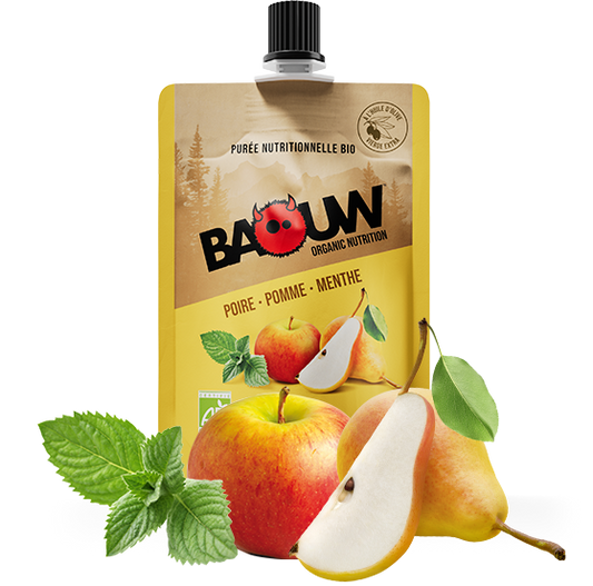 BAOUW Puré Energético de Frutas Receta Ecológica Pera/Manzana/Menta (90g)