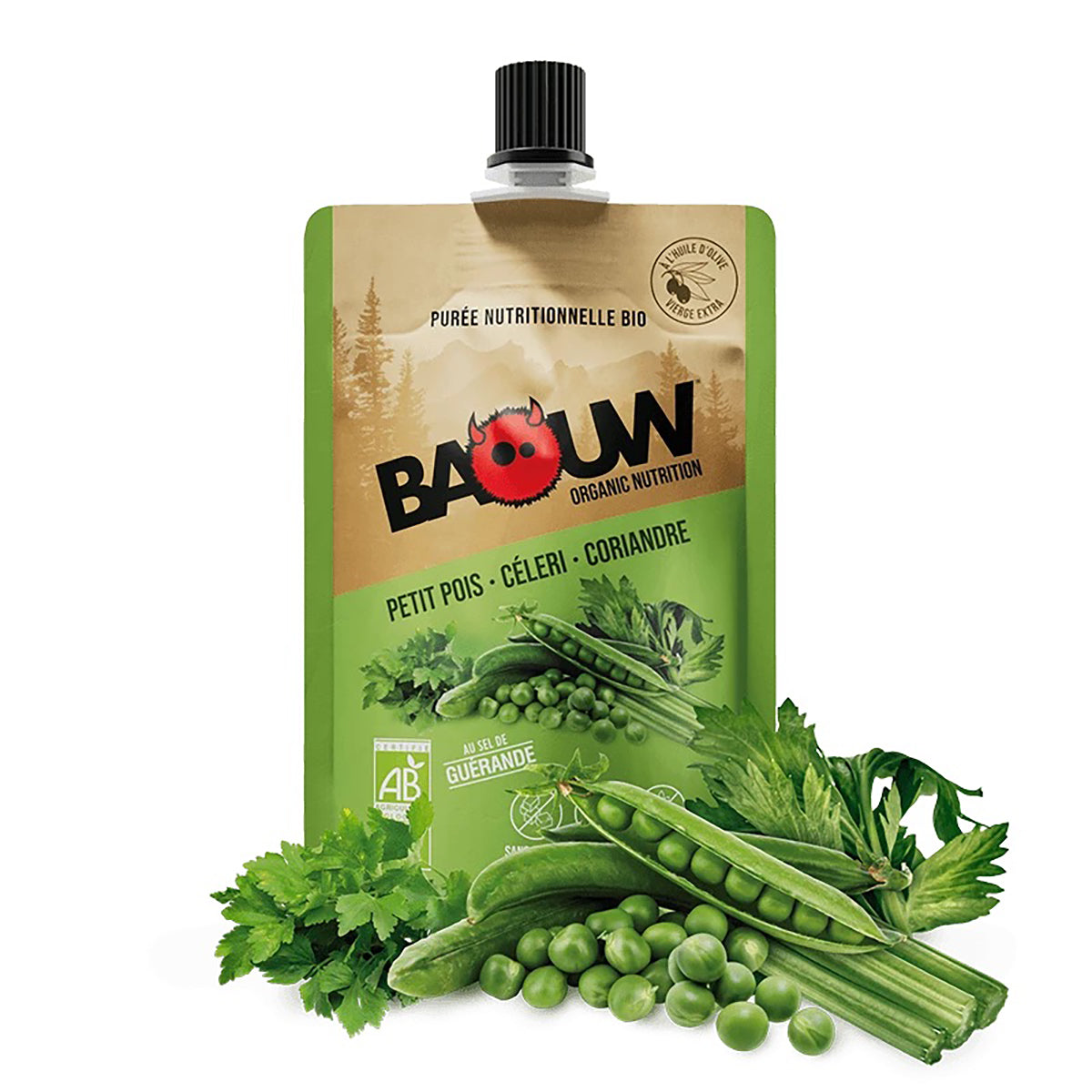 BAOUW Puré energético salado ecológico de guisantes, apio y cilantro (90g)