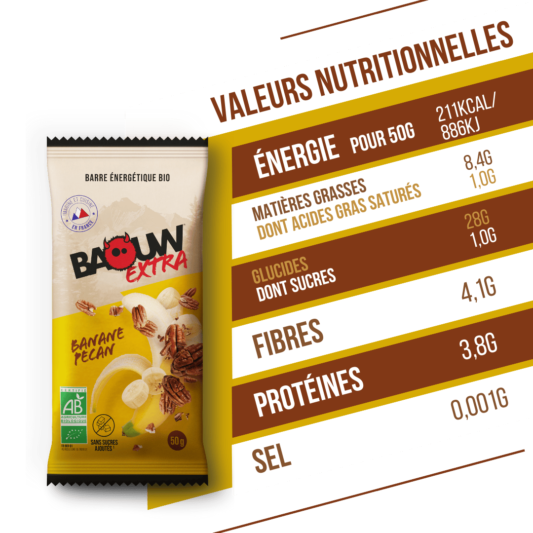 BAOUW BIO EXTRA Barrita energética de plátano y nueces (50g)