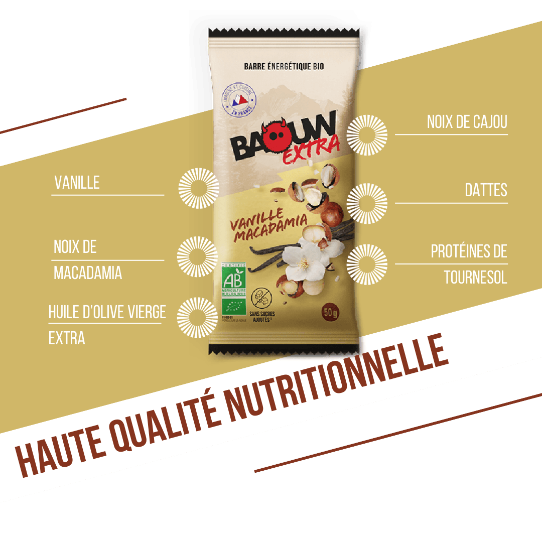 BAOUW BIO EXTRA Barrita energética de vainilla y macadamia (50g)