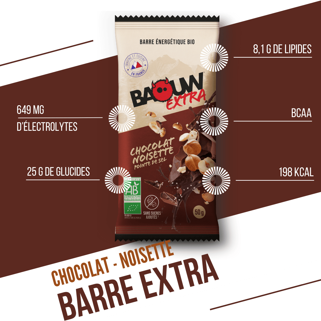 BAOUW BIO EXTRA Barrita energética de chocolate y avellanas (50g)