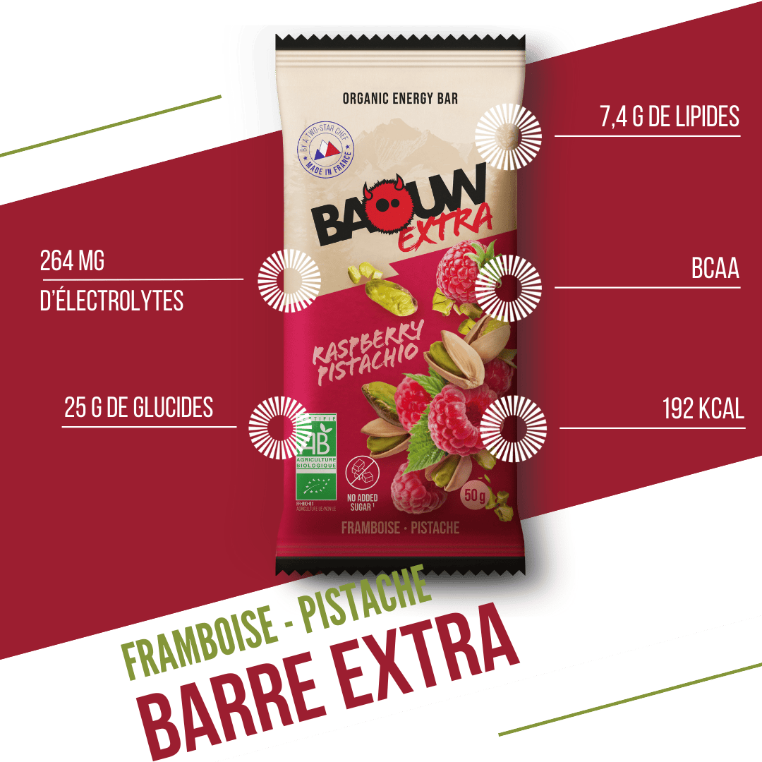 BAOUW BIO EXTRA Barrita energética de frambuesa y pistacho (50g)