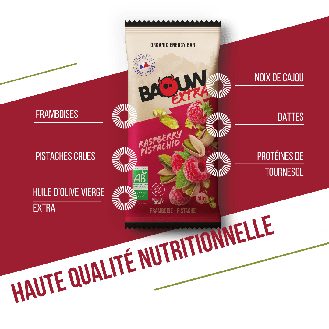 BAOUW BIO EXTRA Barrita energética de frambuesa y pistacho (50g)