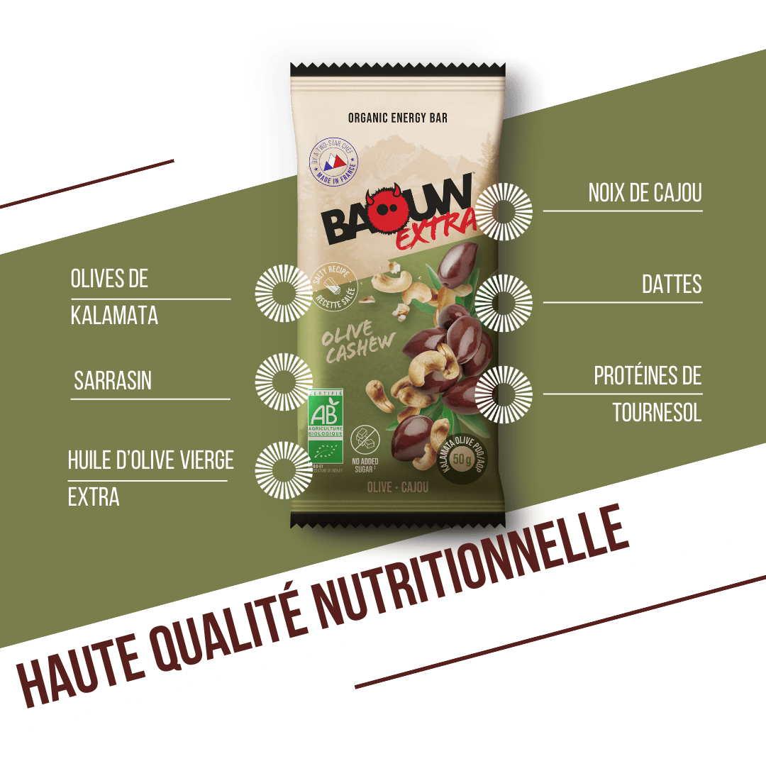 BAOUW BIO EXTRA Barrita energética de aceitunas saladas y anacardos (50g)