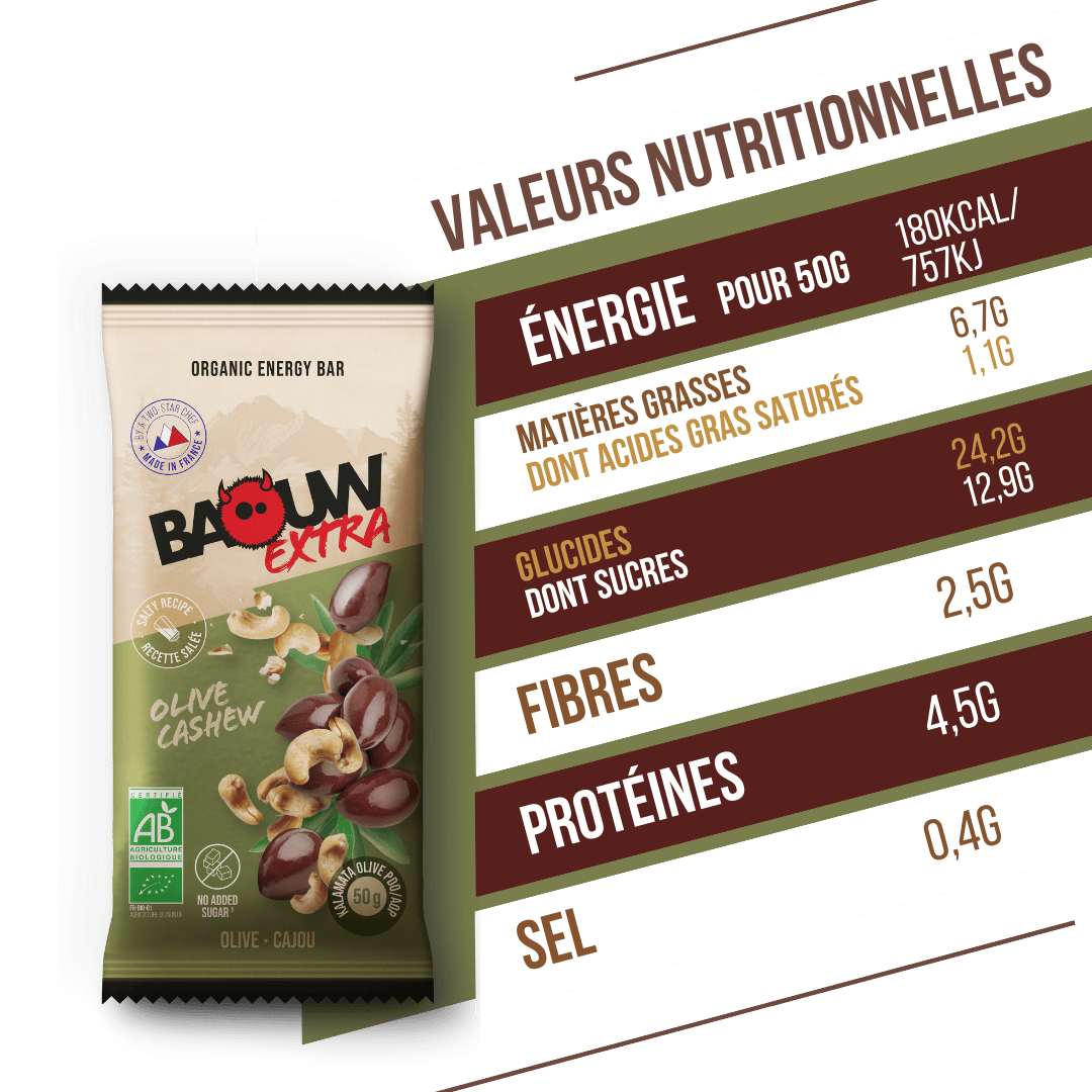 BAOUW BIO EXTRA Barrita energética de aceitunas saladas y anacardos (50g)