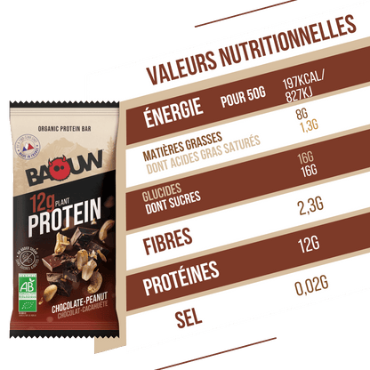 Barrita Proteica BAOUW BIO EXTRA Chocolate/Cacahuetes (50g)