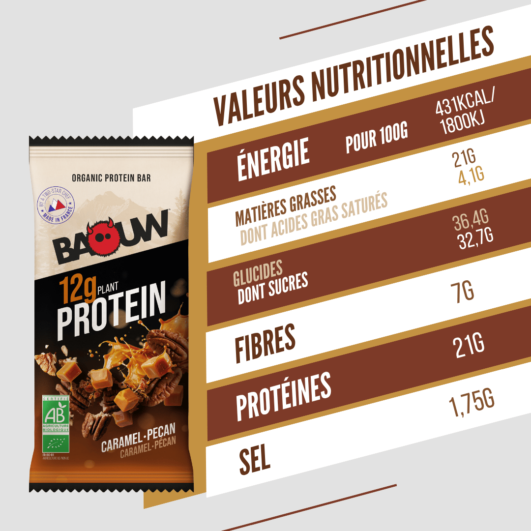 Barrita proteica BAOUW ECOLÓGICA EXTRA de caramelo y nuez pecana (50 g)