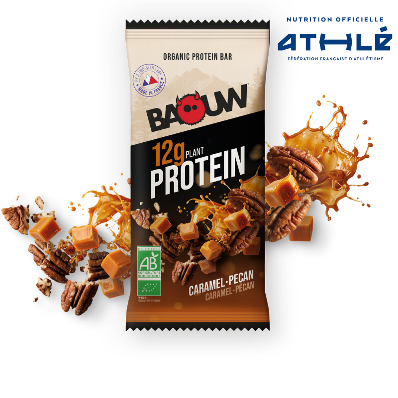 Barrita proteica BAOUW ECOLÓGICA EXTRA de caramelo y nuez pecana (50 g)