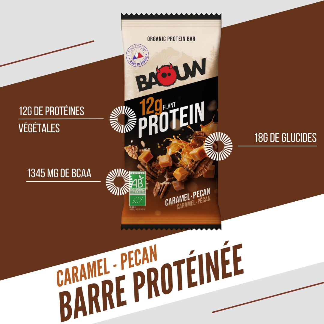Barrita proteica BAOUW ECOLÓGICA EXTRA de caramelo y nuez pecana (50 g)