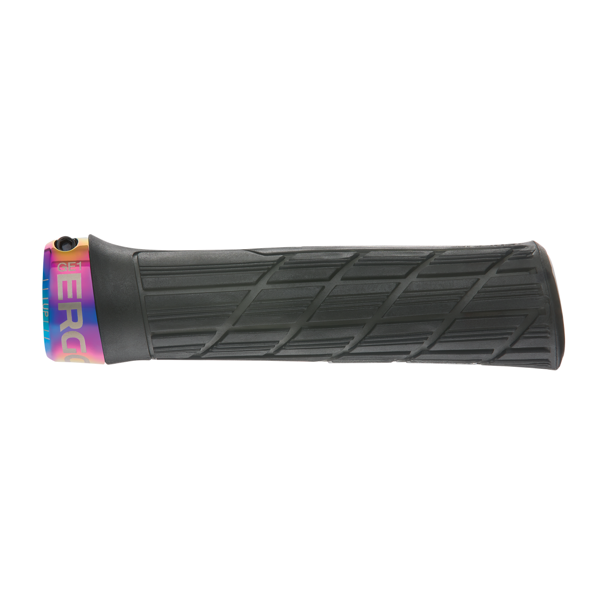 Puños ERGON GE1 EVO Factory negro furtivo escarchado con abrazaderas Oil Slick - detalle