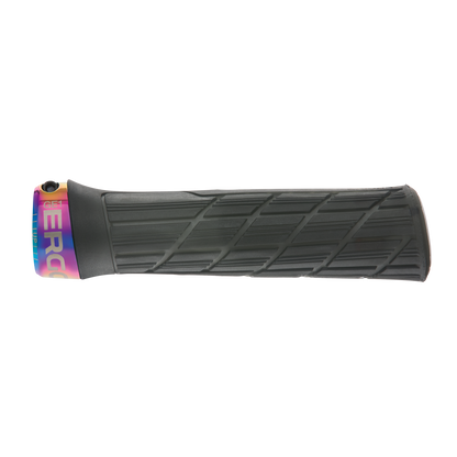 Puños ERGON GE1 EVO Factory Slim negro furtivo escarchado con abrazaderas Oil Slick - detalle